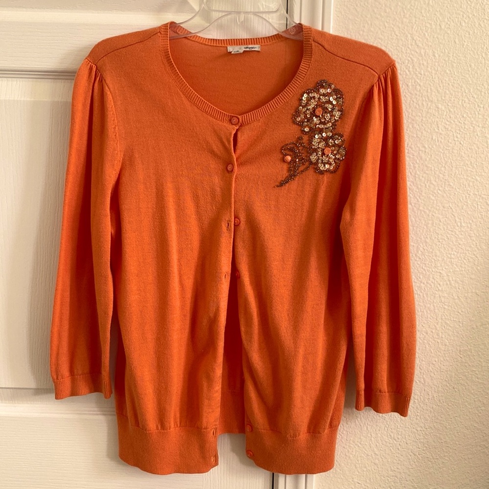 Halogen button down sweater with sequin detail